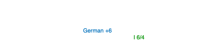 -The +6 chord is considered to be a "linear sonority" and doesn't really have a root. However, it often features the b6 in the bass because this tone wants to move down to scale degree 5 directly thereafter. -In the example below, we see a German +6 with a #4 (F#) in the bass. Notice, this tone still moves up to scale degree 5 in the following I 6/4 chord, as it normally would. 